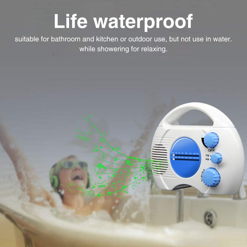 Waterproof Shower Radio - SY-910 Portable 5 Level Waterproof Radio - Mini AM FM Shower Radio Built in Speaker Audio Home Bathroom (Blue+White)