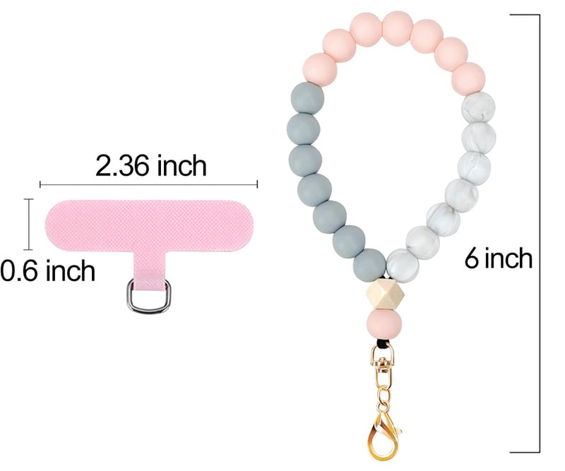 Marble Silicone Beaded Phone Wrist Strap, Cellphone Lanyard with Tether Tab, Elastic Hands-Free Wristlet Bracelet Pink