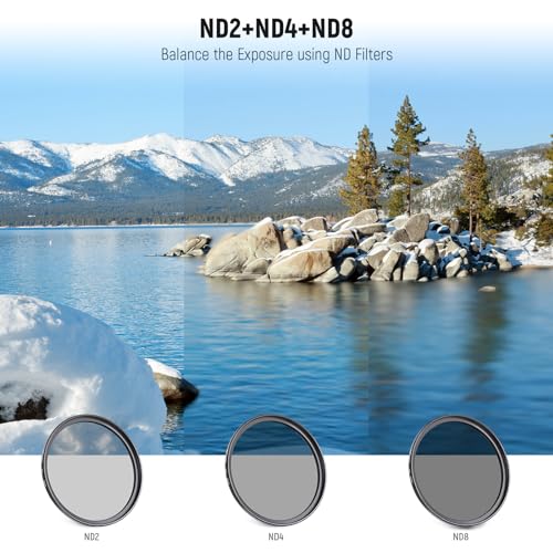 NEEWER 46mm ND Filter Pack and Lens Accessories, ND2 ND4 ND8 UV FLD CPL Filter Kit with Lens Cap