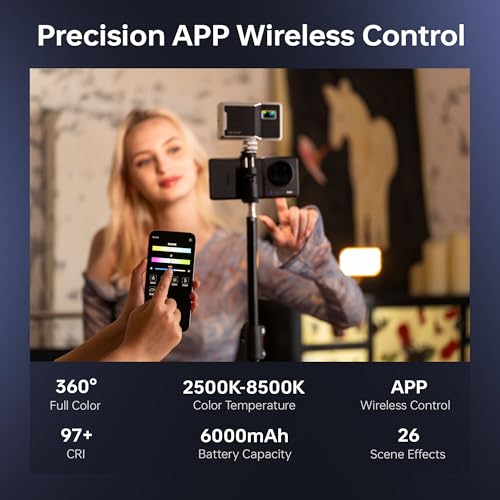RGB Video Light Kit, 6000mAh Portable Camera Light 8W Output Power, LED Video Light Panel, 2500-8500K CRI TLCI 97+ Photograhy Lighting, with Mini Tripod, 60cm Reflector 8W Retro Kit with Reflector/Tripod