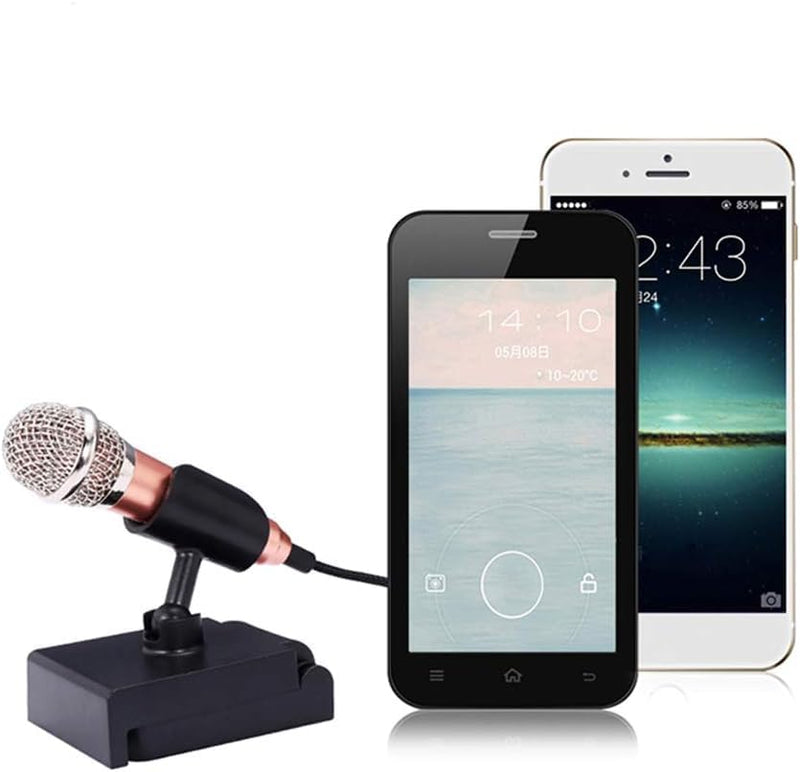 1Pc Silver Mini Singing Mic Equipment 3.5mm Condenser Microphone Phone Karaoke Mic with Stand Singing Mic Equipment Mini Handheld Microphone for Mobile Phone Laptop,Wireless Microphones and Systems