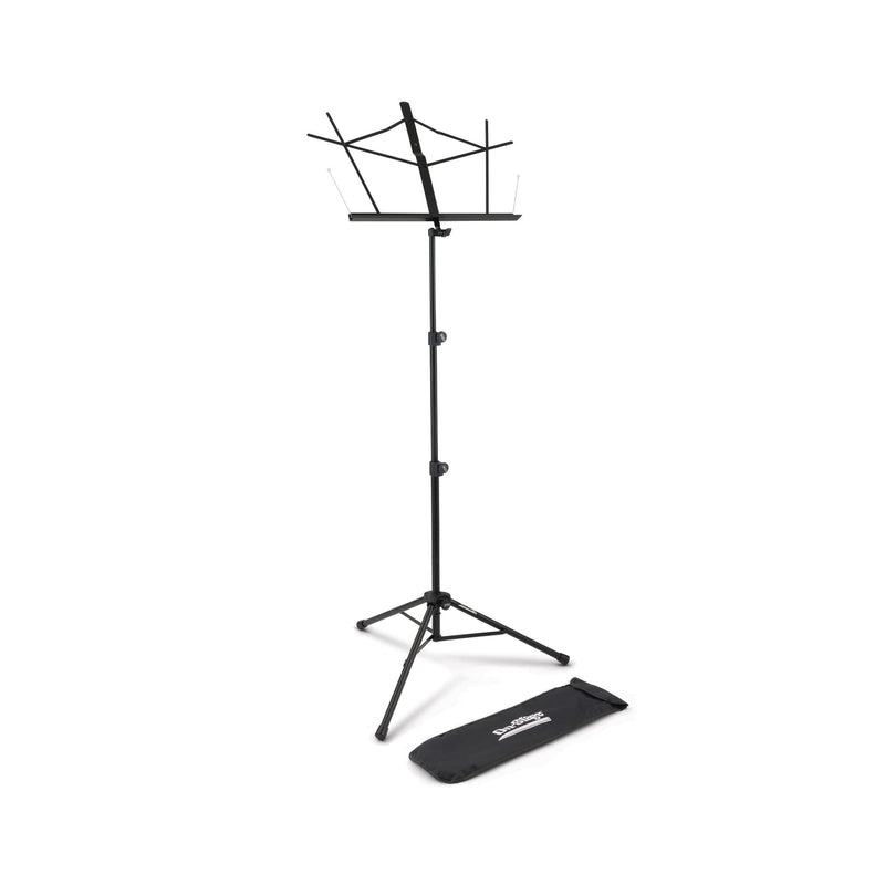 OnStage On-Stage SM7222BB Tripod-Base Sheet Music Stand with Bag (Portable, Folding Sheet Music Setup, Adjustable Height and Angle, Heavy-Duty Tubular Legs, Nonslip Rubber Feet, Metal, Black)