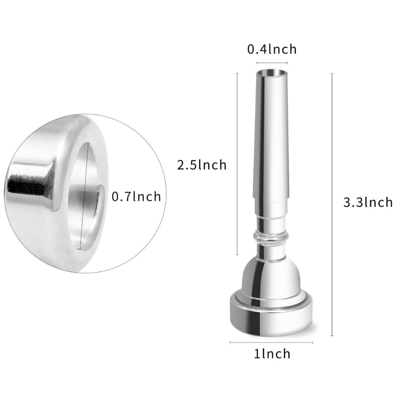 7C Trumpet Mouthpiece Set, Silver Plated Brass, Beginner to Pro, Durable & Reliable, with Cleaning Brush & Silver Polishing Cloth 7C