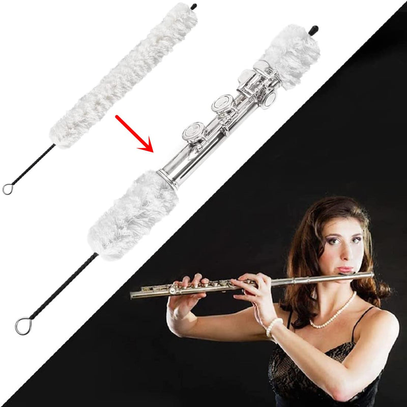 Flute Cleaning Kit Include 1pc Cotton Cleaning Brush, Flute Swab, Double-End Dust Brush,Flute Cleaning Rod, Screwdriver for Flute Repairing,Cork Grease, a Pair Cotton Gloves, 1pc Flute Cleaning Cloth white