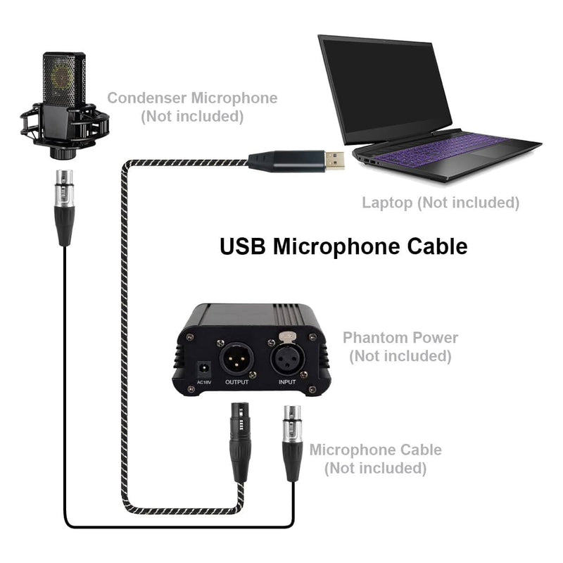 USB Microphone Cable, 10FT XLR to USB Cable,XLR Female to USB A Mic Link Converter Cable for Microphones or Recording Karaoke Sing 10Feet Silver