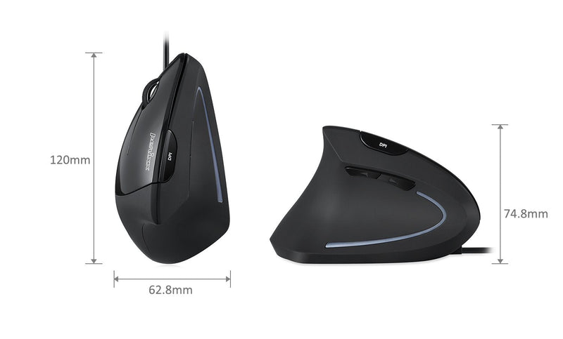 Perixx Perimice-513L Wired Vertical Ergonomic Mouse with 2 DPI, 6 Button Optical Ergo Mouse with 2 Level DPI Switch 1000 1600, Left Handed, Black