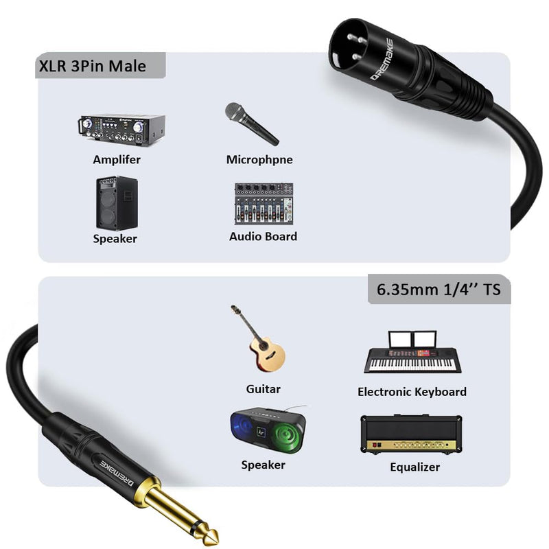 [AUSTRALIA] - DREMAKE Mono 6.35mm to XLR 3-Pin Audio Cable, 33FT Quarter Inch to XLR Unbalanced Mic Cable for Speakers, Stage, DJ, AMP, Studio Audio Console 33FT/10M 