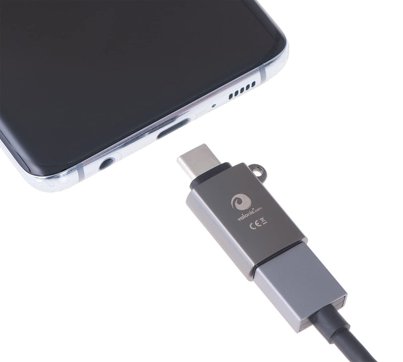 valonic USB C to USB A Adapter - 2 Pieces, Gray - incl. Eyelet and Keychain - USBC Adapter for MacBook, External Hard Drive, USB Stick.