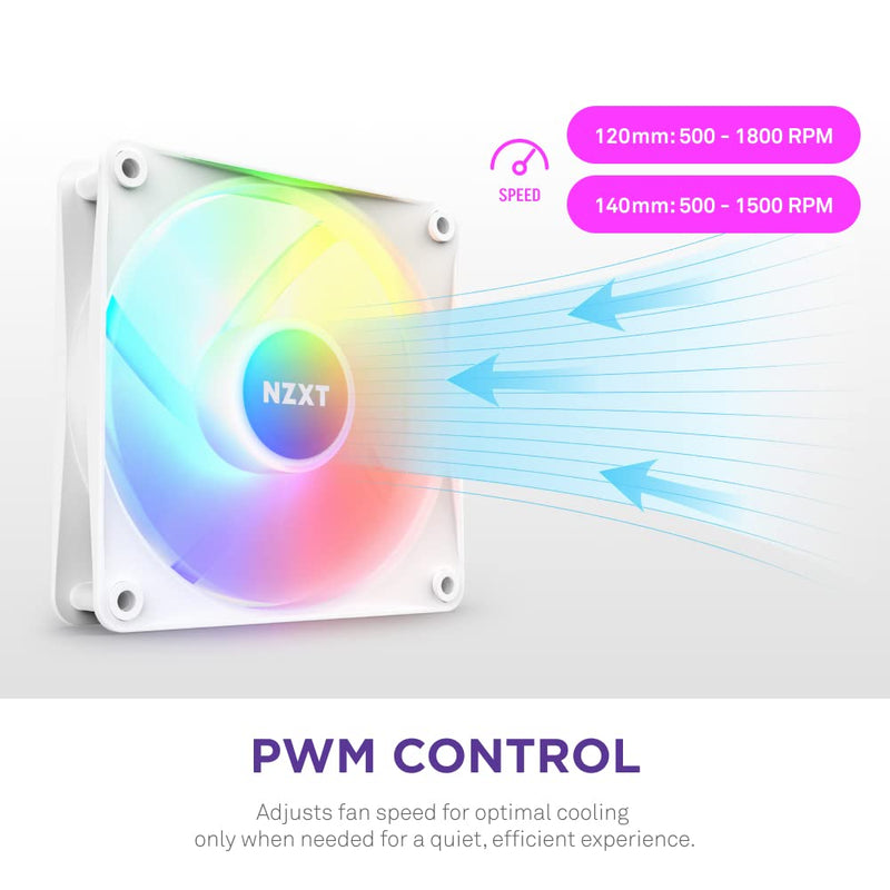 NZXT F120 RGB Core - 120mm Hub Mounted RGB Fan - 8 Individually Controllable LEDs - Semi Transparent Fan Blades - Hydrodynamic Bearing - PWM Control - CAM Software - White 120mm Weiß