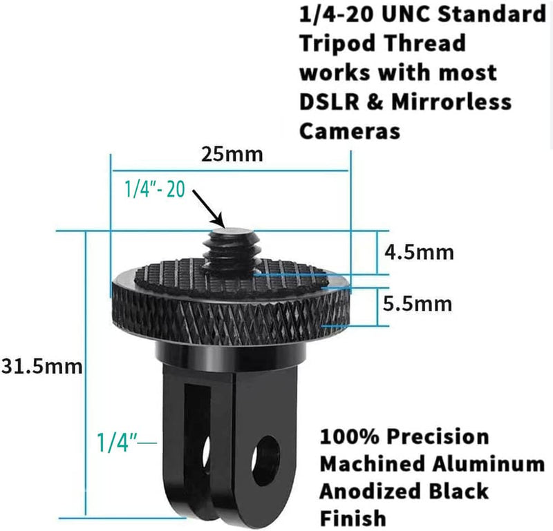Aluminum Camera Tripod Adapter 1/4"-20 Conversion Mounts Compatible with Gopro Action Cameras Insta360 and Other Standard 1/4 Accessories, Quarter Inch Mount for GoPro Ecosystem