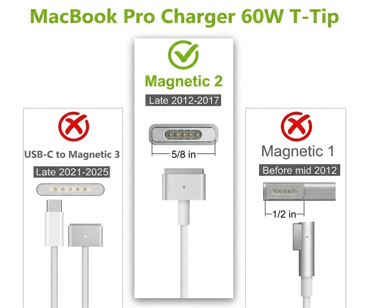 UL Certified 60W MacBook Pro Charger Replacement, MagSafe 2 Compatible with MacBook Pro 13 Inch Retina (2012-2015) & MacBook Air 11/13 Inch (2012-2017), A1425 A1435 A1465 A1466 A1502