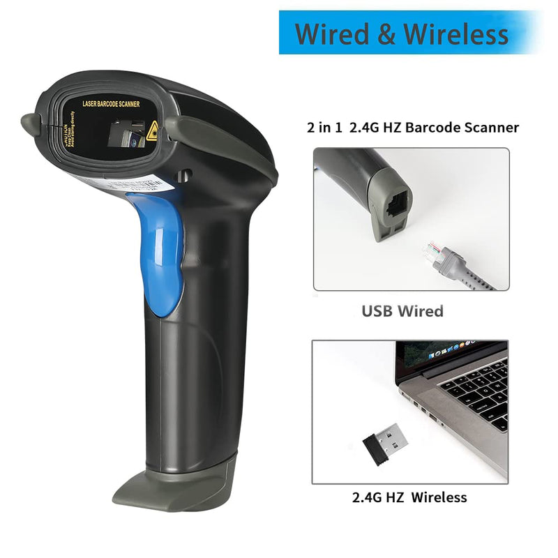 [AUSTRALIA] - Laser 2.4G Wireless 1D Bar Code Scanners Readers for Computers PC Laptop, UNIDEEPLY Barcode Handheld, Hand Scanning Label UPC EAN Reader Gun Cordless Retails, Black 