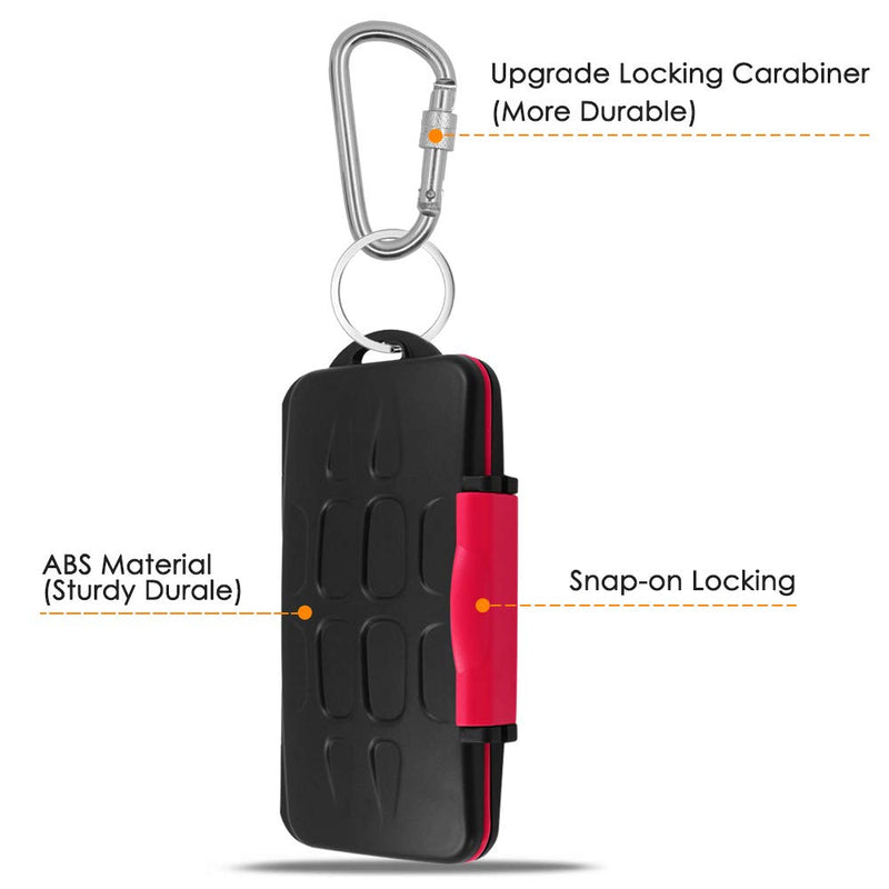Set of 2, Memory Card Case with Carabiner and Card Removal Tool, findTop Water-Resistant Shockproof Carrying Case Protector Box 24 Slots for 12 Piece SDHC/SDXC Cards and 12 Micro SD Cards