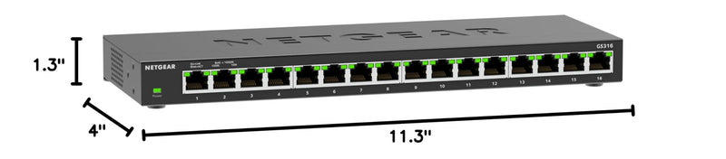 NETGEAR 16-Port Gigabit Ethernet Unmanaged Network Switch (GS316v3) | Essentials Model, Plug-and-Play, Fanless Silent Metal Housing, Desktop or Wall Mount, 802.1p QoS & 9K Jumbo Frame Support 16 Port