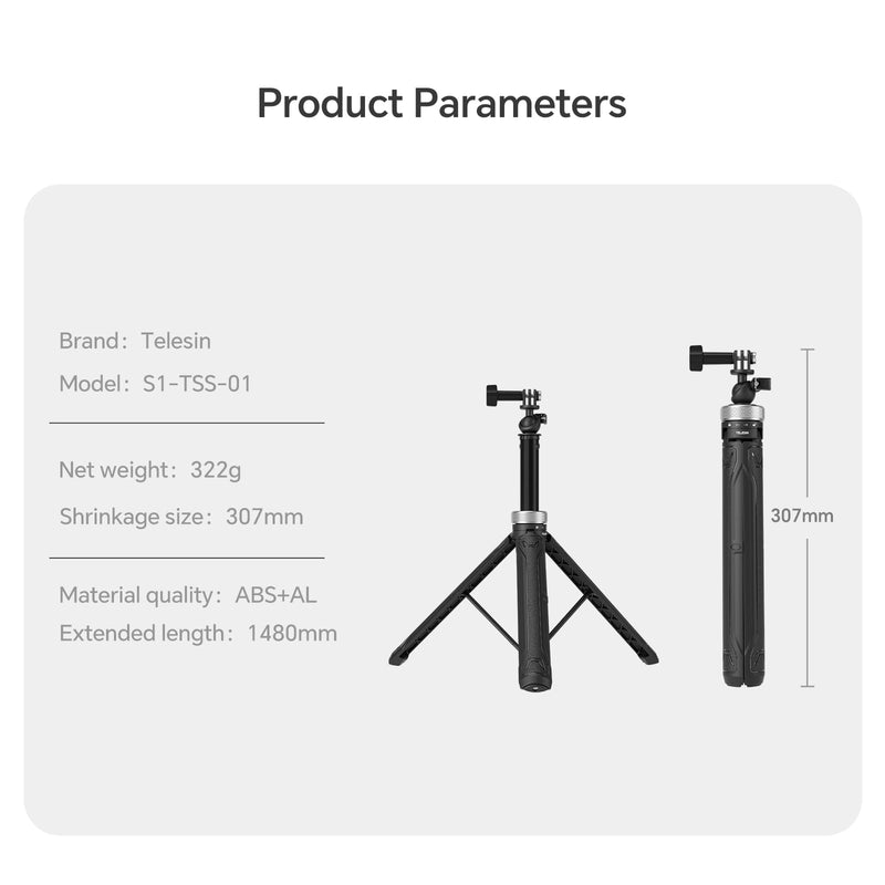 TELESIN 59in Long Selfie Stick Tripod for GoPro, 360 Ball Joint Extension Pole Monopod Handle Grip for Go Pro Max Hero 13 12 11 10 9 Insta360 X3 X4 Ace Pro DJI Action 5 Pro 3 4 Osmo Pocket 3 Accessory 360 Selfie Stick Tripod