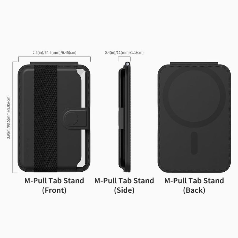 Sinjimoru Pull & Eject Magnetic Card Holder, Phone Wallet for Magsafe with Kickstand Compatible with iPhone 15 14 13 12 Series. M-Pull Tab Stand Black
