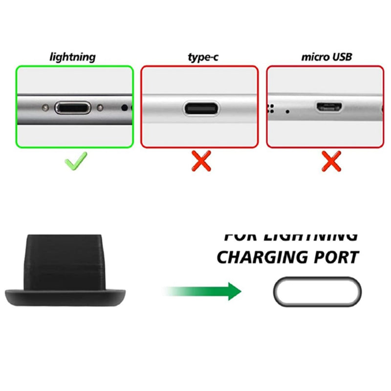 PortPlugs Anti Dust Plugs (10 Pack) Flat Design Port Protector Cover - Compatible w/iPhone 14, 13,12,11 & Air Pods - Black