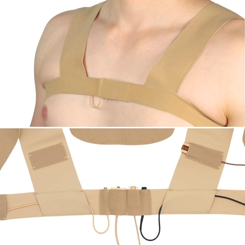 [AUSTRALIA] - URSA X Strap: One-Piece Harness for Microphone Transmitters and Lav Mics. Multiple LAV Pouches. Compatible with URSA MiniMounts. For Sports/Active Shoots (Beige, Large) Beige 