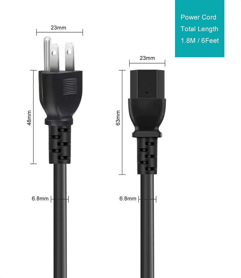 [AUSTRALIA] - Universal 3-Prong AC Power Cable for Computer, TV, Monitor & More, 6 Feet (1.82 Meters), Black 