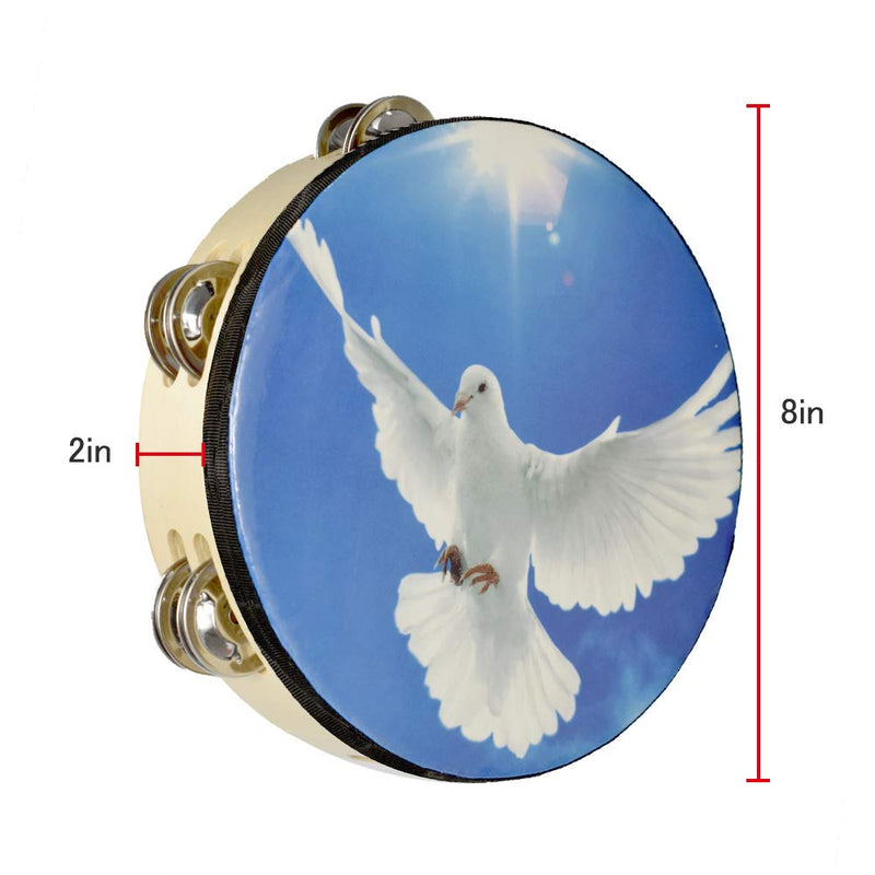 [AUSTRALIA] - Tambourine Hand Bell Double Row Jingles Music Persuccion Church (8 Inch, Dove) 8 Inch 
