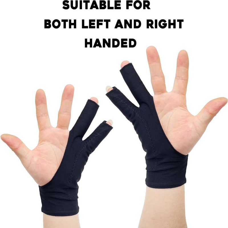 AKX Artist Glove Large - 2 Pack Palm Rejection Drawing Glove for Graphic Tablet, iPad - Smudge Guard, 2 Finger, Elastic Lycra, Fingerless Glove, Good for Left and Right Hand, Black | AK-020 L 2 Finger, Black