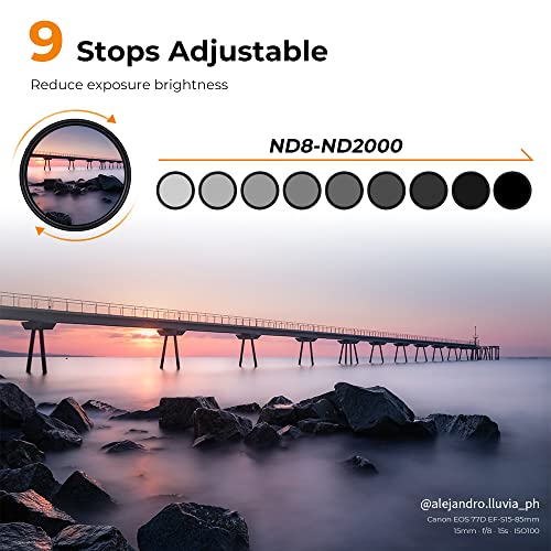 K&F CONCEPT 43mm Variable ND8-ND2000 (3-11stop) Waterproof ND Lens Filter