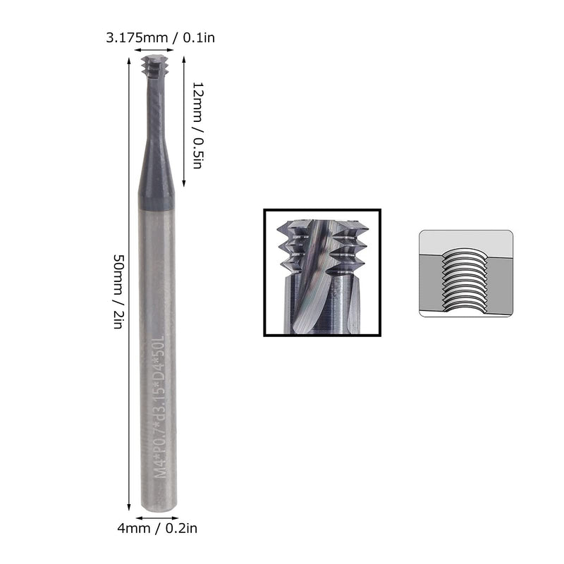 Cutting Cutter, 3-Tooth Metric 60° Tungsten Steel Thread Cutter, M4 x 0.7 x D4 x 50, Can Be Used for Aluminium, Copper, Stainless Steel, Alloy Steel