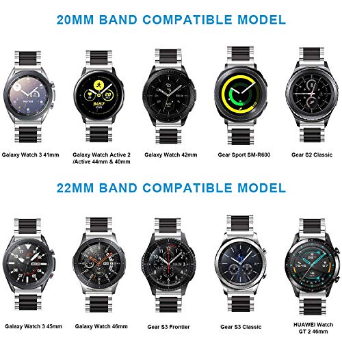 valkit Compatible with Galaxy Watch 5/4 40mm 44mm/Galaxy Watch Pro 5 45mm/Galaxy Watch 3 41mm Band for Women Men, 2 Pack 20mm Stainless Steel Metal Bands for Samsung Galaxy Watch 42mm,Sliver/Black