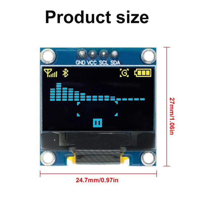 OLED Display, I2C Screen Display Module, Display Module, Self-Luminous Display Board, 0.96 Inch 128 x 64 Pixels, I2C 3.3V-5V, 4 Pins, Clear and Easy to Read Information