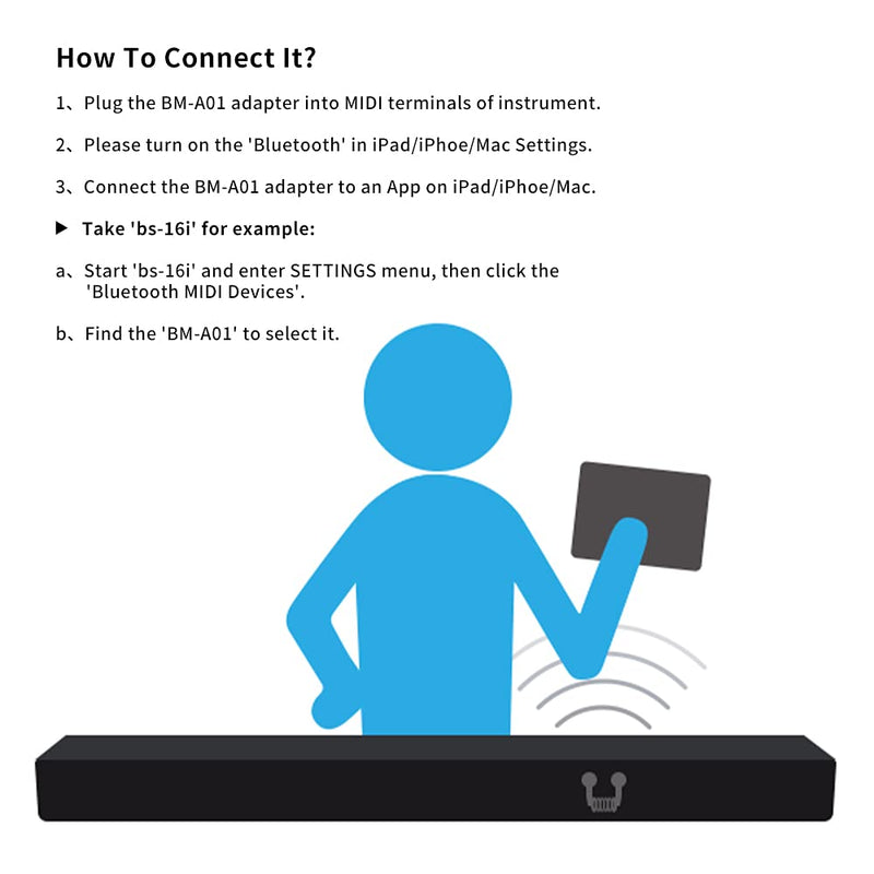 Wireless Midi Bluetooth Adapter for Digital Instrument Connecting with iOS Device