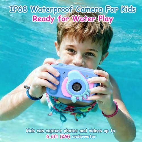 Kids Toy Camera Waterproof with 32GB Card, Fun Christmas & Birthday Gift for Boys & Girls Ages 3+, 48MP 1080P HD Underwater Digital Camera, IP68 Shockproof – (Footprint Blue)