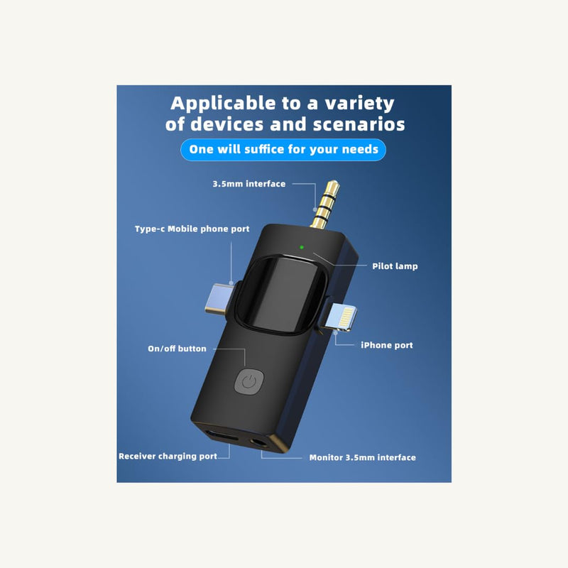 Generic K15 3 in 1 Wireless Lavalier Microphone for IPHONE/ANDROID/TABLET/Perfect for vlogging, podcasts, presentations, live performances, and professional recordings., Black