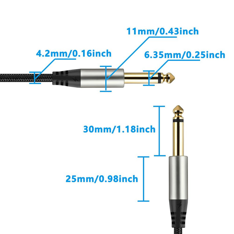 Pack of 2 Guitar Cables 1/4 Inch Instrument Cable with 6.33mm Straight TS Jack (16 Feet-2 Pack) 16 Feet-2 Pack
