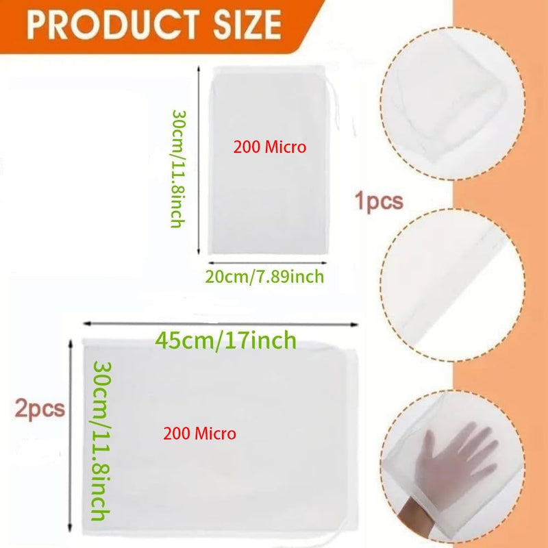 Firavggu Pack of 3 Filter Bags Strainer Bags 200 Micro Press Bags 20 x 30 cm / 30 x 45 cm Brew Bag Nylon Hop Filter Beer White Press Bag Filter Cloth Squeezing Cloth Nut Milk Bag for Fruit Press Wine 200 Micro/ 20*30cm/30*45cm