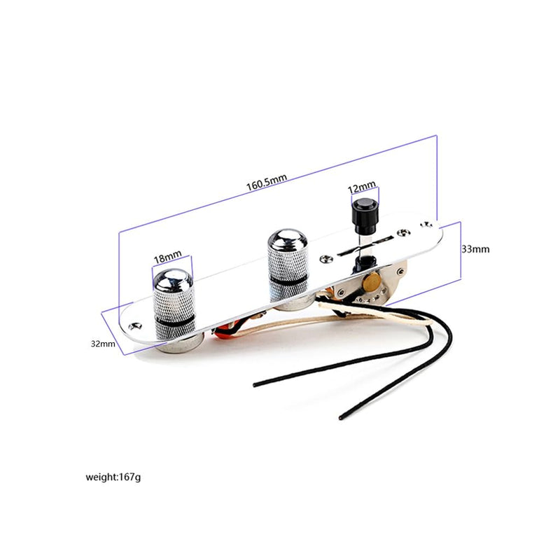 Fully Loaded Guitar Control Plate Prewired 3-Way Switch 250K Large Potentiometers Knurled Volume Tone Controls Knobs for Tele/Telecaster Electric Guitar Parts Replacement (Chrome) Chrome