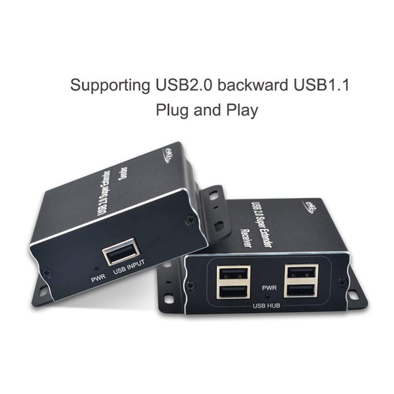 eKL USB 2.0 Extender 196ft/60m Over Cat5e Cat6 Cable 1 Input 4 Ports Output Plug and Play No Driver Needed Support All Operating Systems Two Web Cameras Work Synchronously USB2.0 Extender 196ft/60m