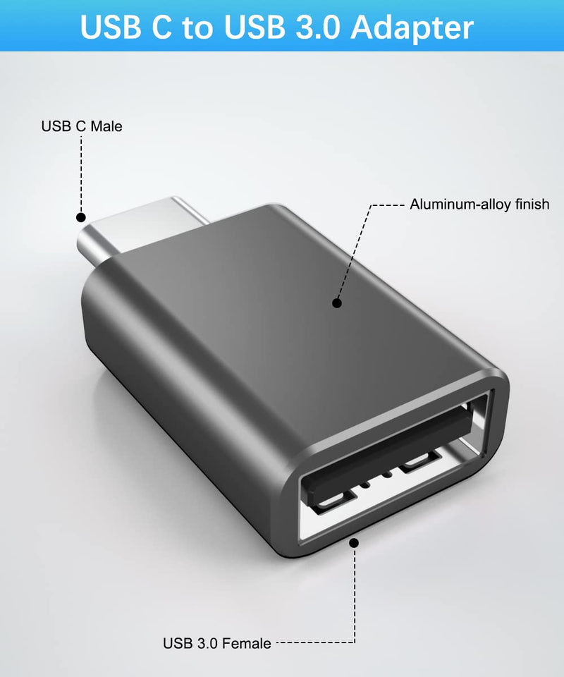 Basesailor USB to USB C Adapter with C Male to 3.0 Female Charger 4Pack,Thunderbolt 4 OTG Converter for MacBook,iPhone 15 14 13 Plus Pro Max Mini,Samsung Galaxy AI S24 S23 22 24 Ultra,iPad Air,AirPods Gray