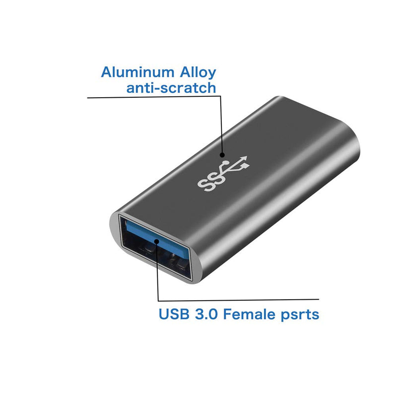 QianLink USB 3.0 Adapter,[2-Pack] Aluminum Type A Female to Female -Connector Converter Adapter,USB 3.0 Coupler Female to Female Adapter (Grey) Grey