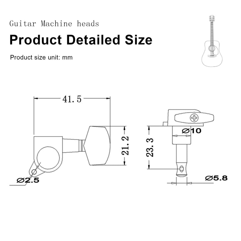 SAPHUE 6 Pieces 3L3R Guitar tuner pegs,Big Square Sealed guitar tuning pegs tuners machine heads,Electric Guitar (Black) Acoustic Black