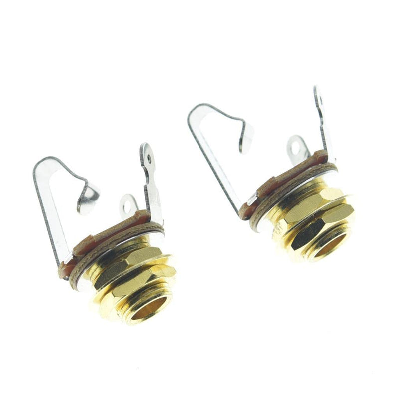 KAISH Gold Premium 2-Pack Brass Material American Thread Audio 1/4" Female Guitar/Bass Output/Input Jack 6.35mm TS Mono Panel Mount Jack Socket with Nuts and Washer American 3/8"-32 Thread 2pcs Gold