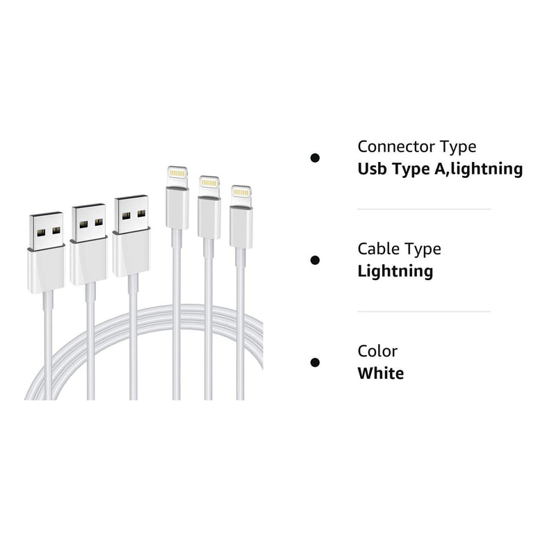 iPhone Charger 3Pack Apple MFi Certified, Lightning Cable 6FT Compatible with iPhone 12 Mini Pro Max SE 11 Xs Max XR X 8 7 6 Plus 5S iPad Pro Airpods White