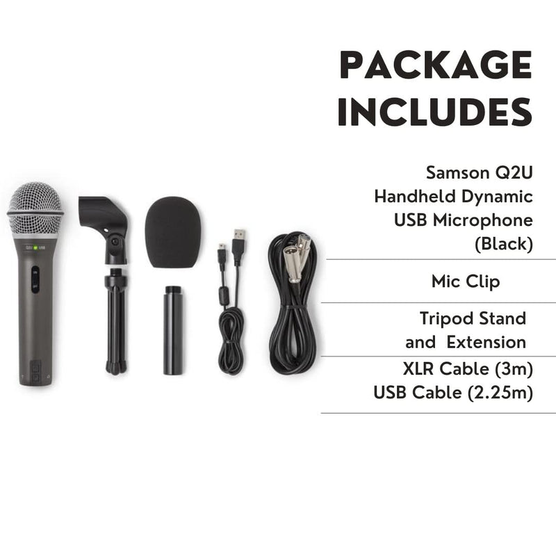 Samson Q2U USB/XLR Dynamic Microphone Recording and Podcasting Pack (Black) Grey