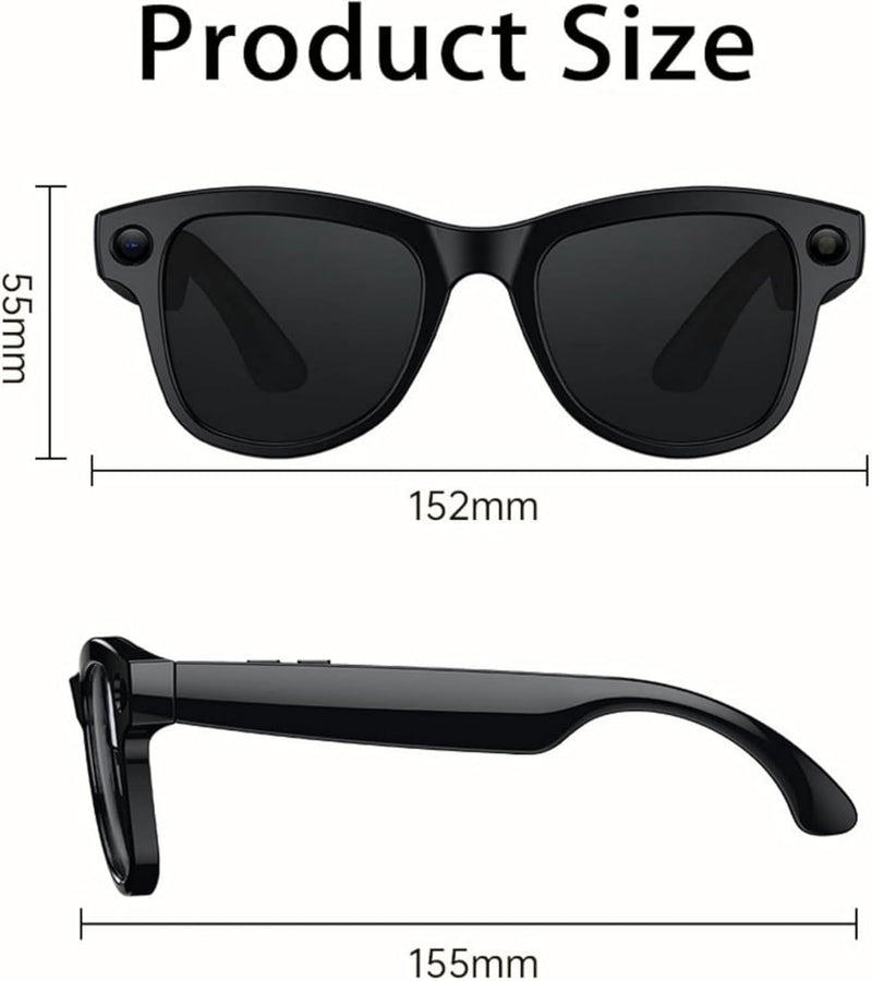 M02 Ultra Smart Glasses with 8MP Camera, Reverse Charging Case, AI Object Recognition & Translation, Hands-Free 4K Video Recording, Noise-Cancelling Bluetooth Audio (Black)