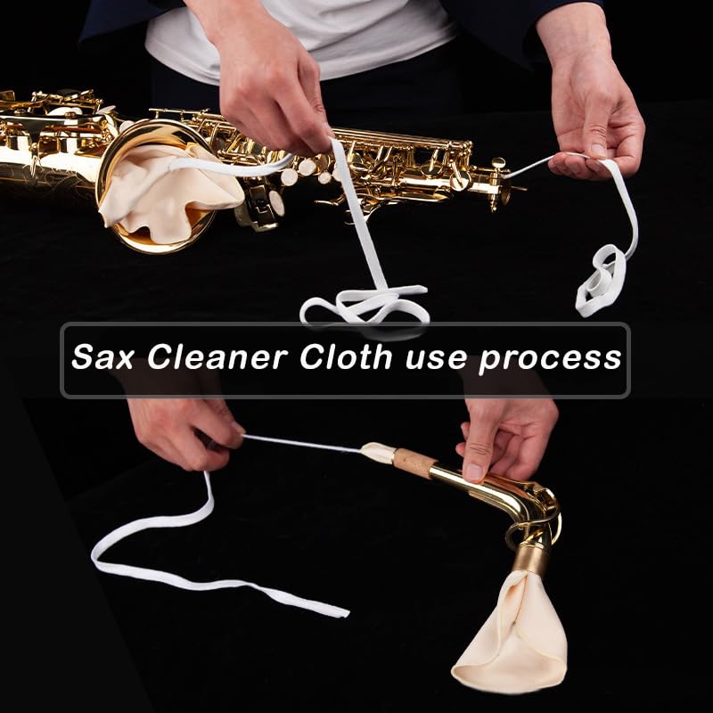 2PCS Saxophone & Clarinet Care Bundle: Alto, Tenor Sax Cleaning Cloth & Kit, man-made chamois
