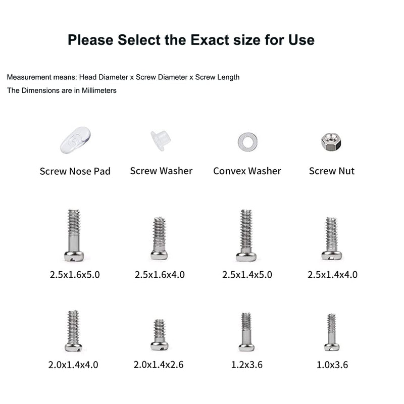 Sunglasses Eyeglasses Repair Kit, 1100PCS Tiny Stainless Steel Screws and 5 Pairs Nose Pads with Micro Screwdriver Tweezer for Watch Clock Spectacle Eye Glass Repair