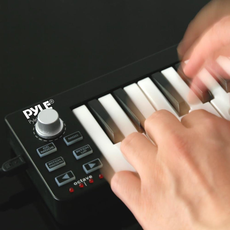 Pyle USB MIDI Keyboard Controller - Upgraded 25 Key Portable Audio Recording Workstation Equipment - Hardware Buttons Control any DAW Software for Computer Music Production - PMIDIKB10_0