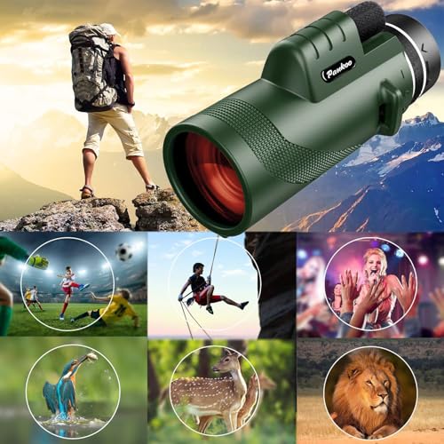 40X60 Monocular Telescope, High Power Monocular for Adults with Phone Adapter & Tripod & Hand Strap, Equipped with BAK4 Prism for Bird Watching Deep Green