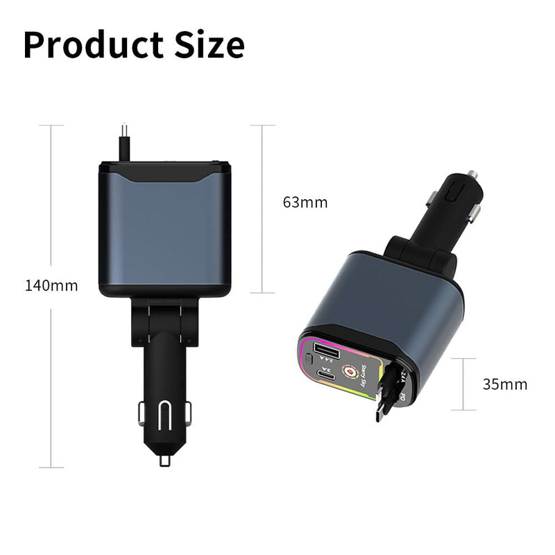 Starlight Retractable Car Charger,66W Starlight in Car roof Fast Car Chargers Adapter 4 in 1 with 2 USB Car Chargers for iPhone 16/15/14/13/12/11 and for Android USB C Cable (X3) X3
