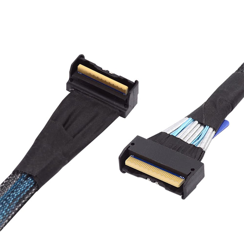PCI-E 5.0 Mini Cool Edge IO MCIO Angled PCI-E Slimline SAS 8i 74Pin Male to MCIO 74Pin Male Extender Cable 35cm MCIO to MCIO UP