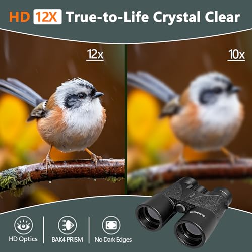 12x42 HD Binoculars for Adults, BAK4 Prism Waterproof Lightweight 12X42